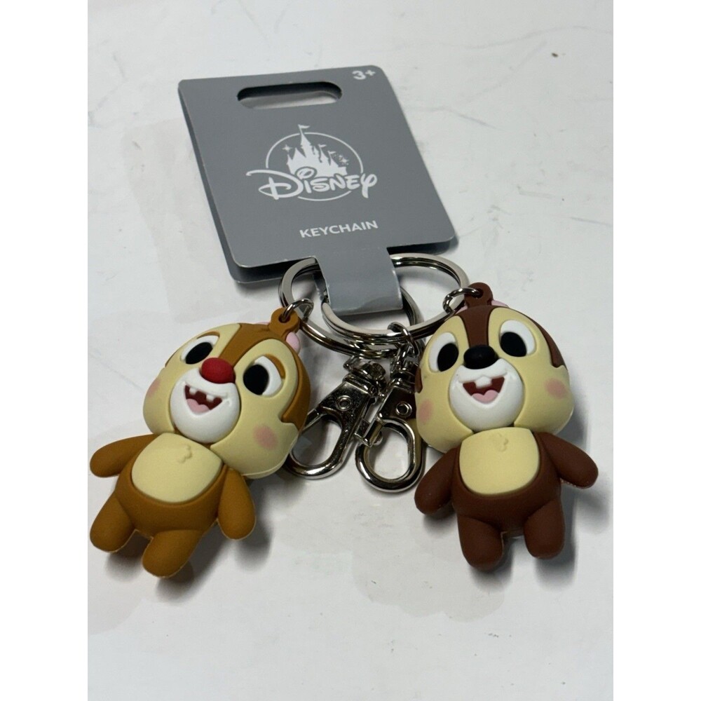 Disney Store Chip Dale Rubber Keychain Key Ring Set Pair PVC Figure Charms